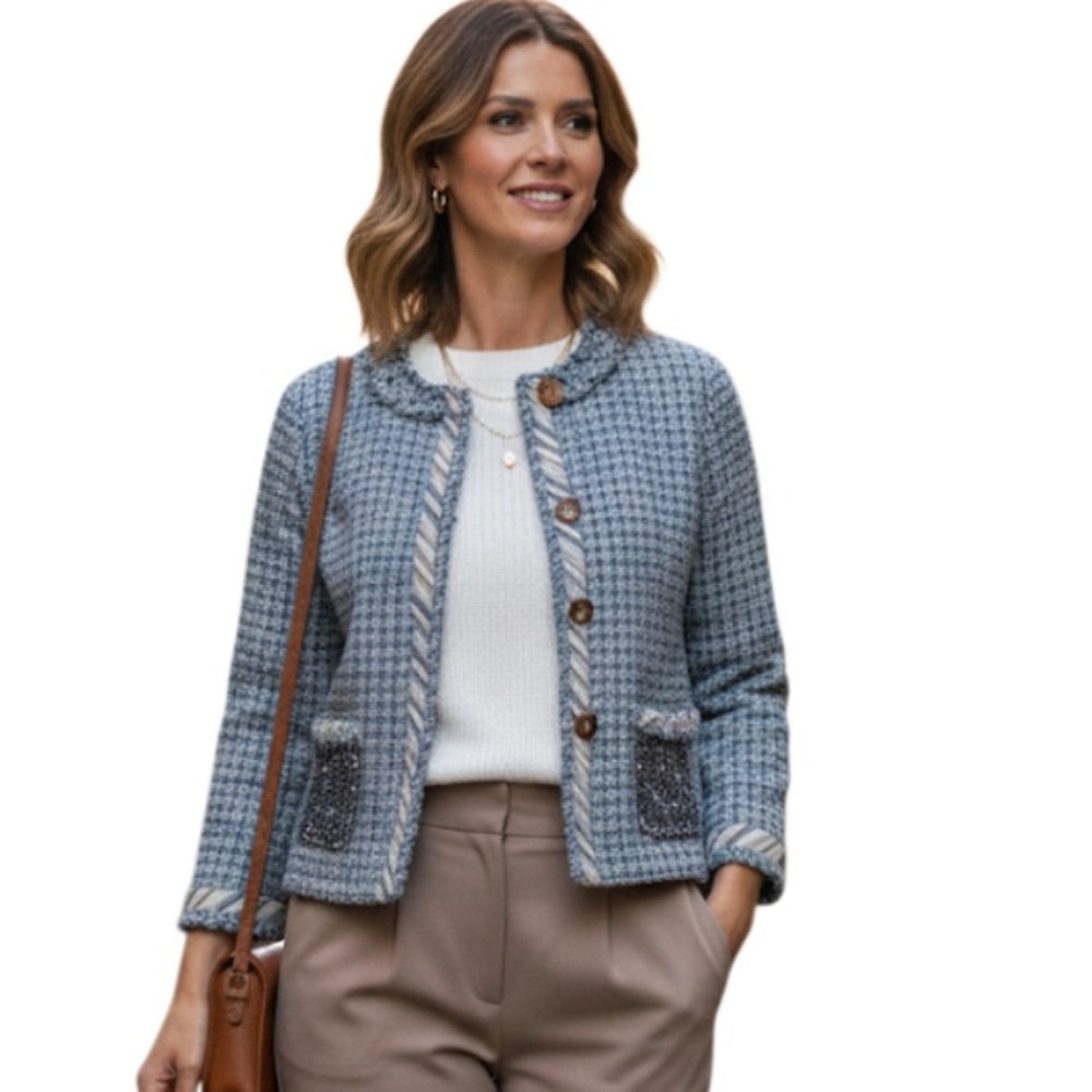 LEE ANDERSON COUTURE Multi Color Plaid Tweed Swing Jacket Sz‎ S